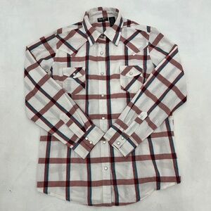 Wrangler Retro Mens Size L Western‎ Pearl Shirt Red Blue White Checks Snap Peral